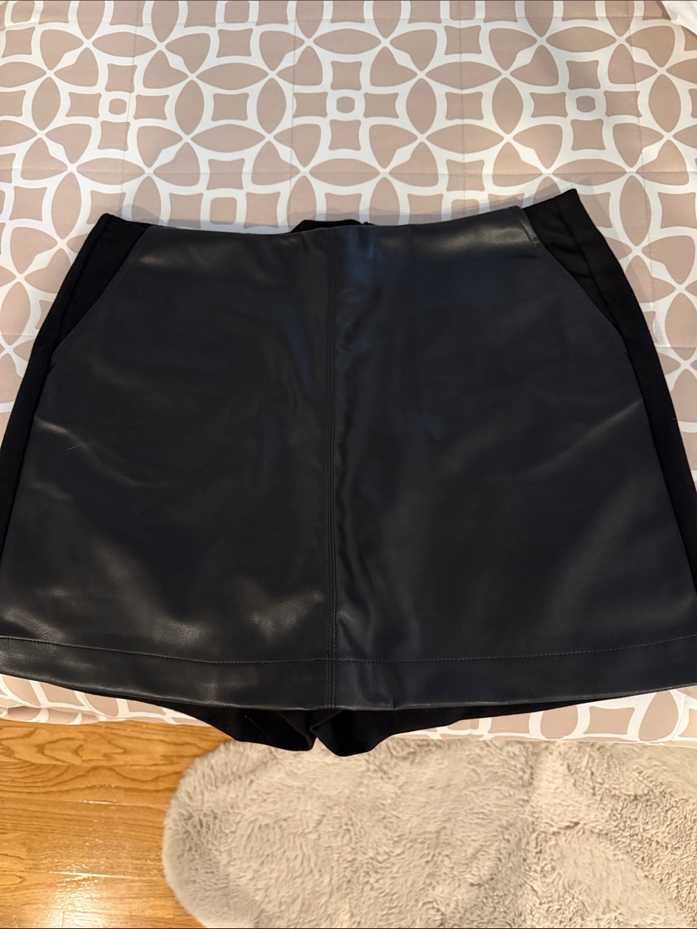 Cabi- Black Faux Leather A-Line Skirt